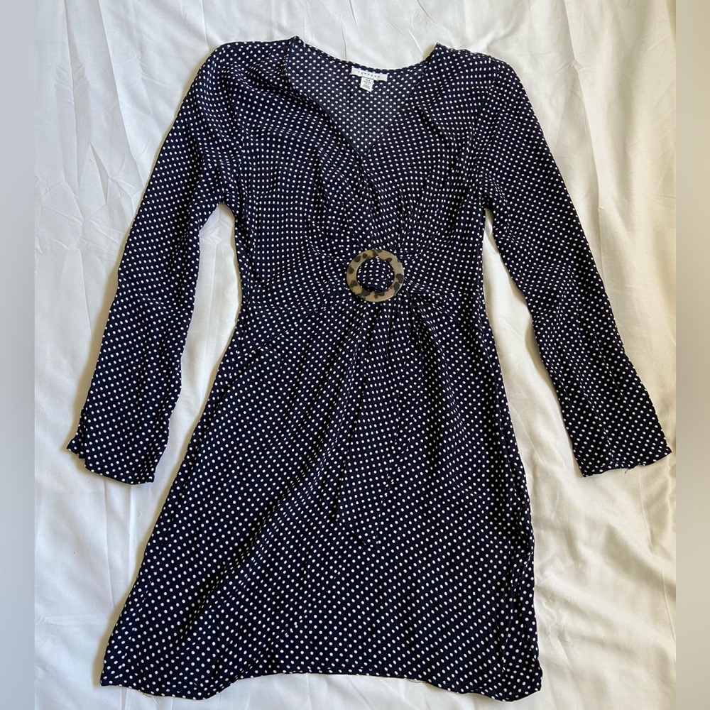 Topshop Navy Polka Dot Tortoise Ring Wrap Dress [4]